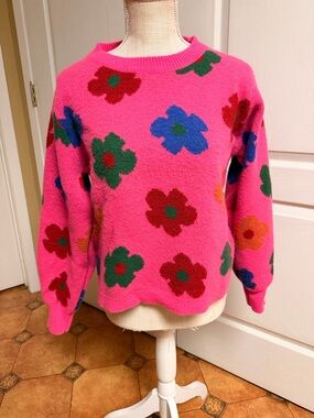 JODIFL Hot Pink Floral Crewneck Sweater